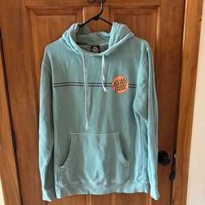 Vintage oversized Santa Cruz Skateboards Men's Teal Hoodie